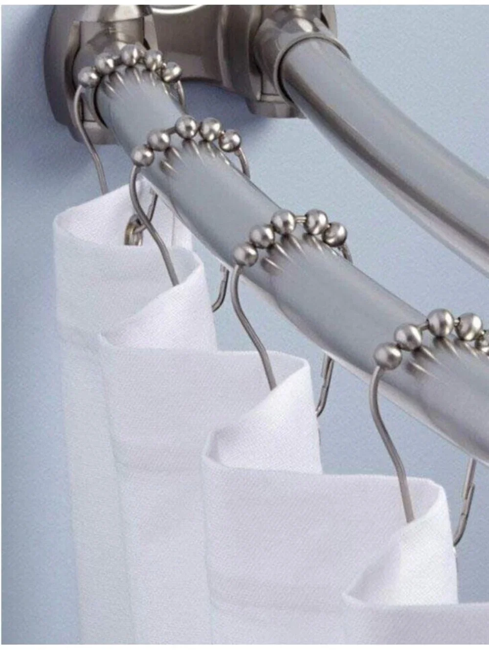 12 PC SET STAINLESS STEEL BATHROOM SHOWER CURTAIN RINGS HOOKS WITH ROLLER BALLS